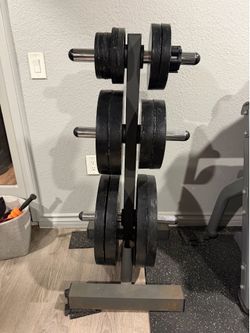 Old school iron gym plates and rack