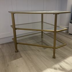 Corner Glass Table With Gold Edge