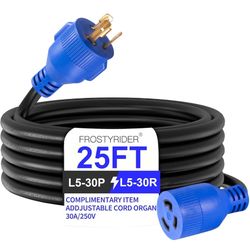 3 Prong 30 Amp 25 Foot Generator Extension Cord, NEMA L5-30P/L5-30R, 125/250V Up to 7500W 10 Gauge SJTW Generator Cord, ETL Listed