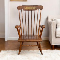 Brown Spindle-Back Rocking Chair
