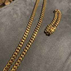 Gold Chain 24inch, 10mm,  With Bracelet 10mm