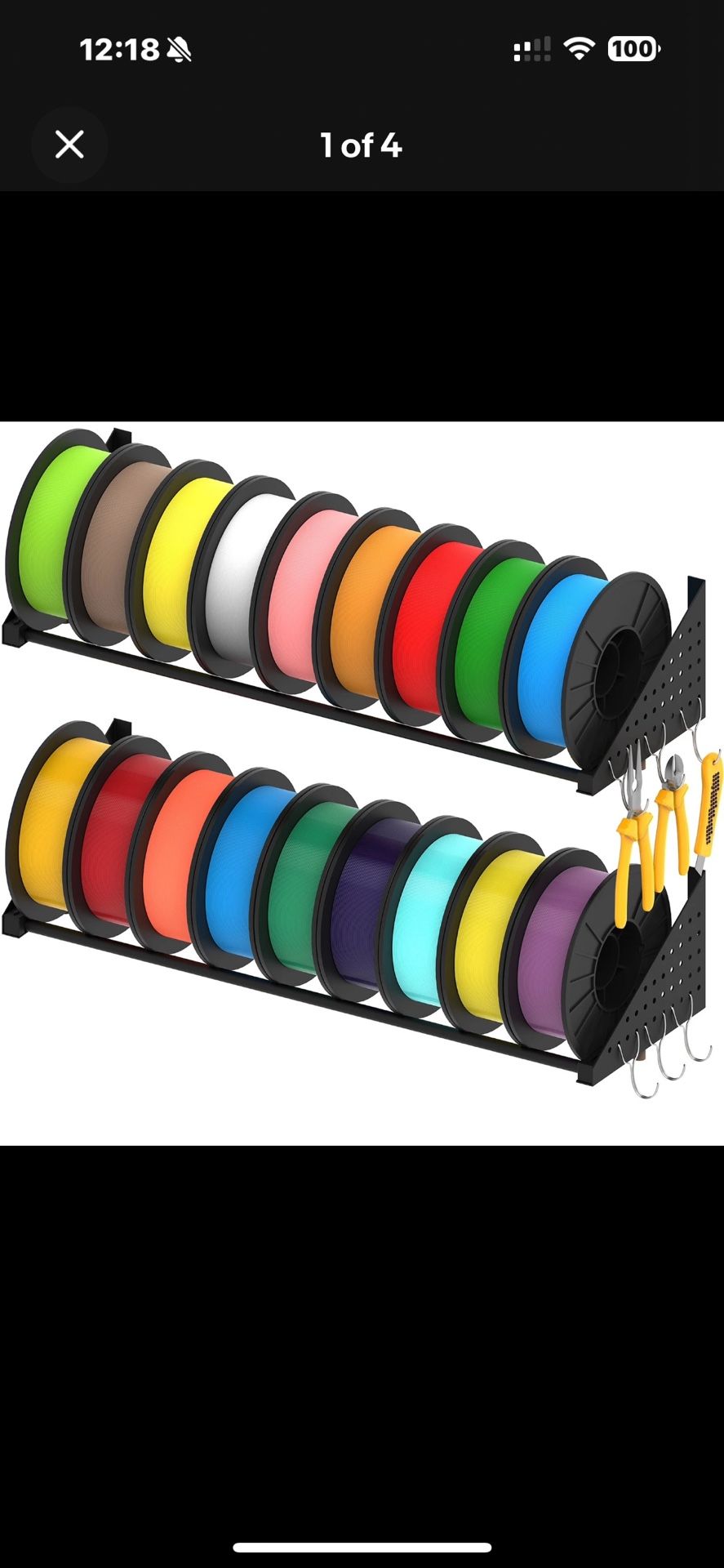 Wall Mount 3D Printer Filament Rack Shelf Holds 18 Spools, 60kg Capacity (2pcs)