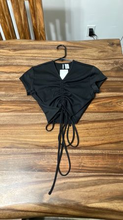 S Black Ribbed Ruched Crop Top