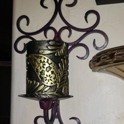 X2 ORNATE MEDIEVAL RENAISSANCE VICTORIAN CANDLE SCONCE SET GOLD PAISLEY PILLER DISPLAY HOLDER KNICKKNACK WALL DECOR