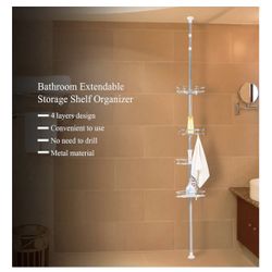 4 Tier Over The Toilet Storage Rack, Heavy Duty Stainless Steel Adjustable Bathroom Shelf Organizer (74.8-122 inch Height), Space Saving Holder for To