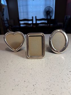Vintage Lou Michel E.P. Silver Plated Photo Frames Set of 3 Heart Oval Rectangle