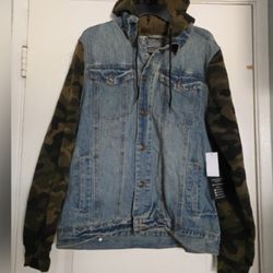 Men's Army Camouflage Denim Trucker Jacket Large New