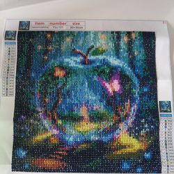 Diamond art paiting apple with butterflies inside