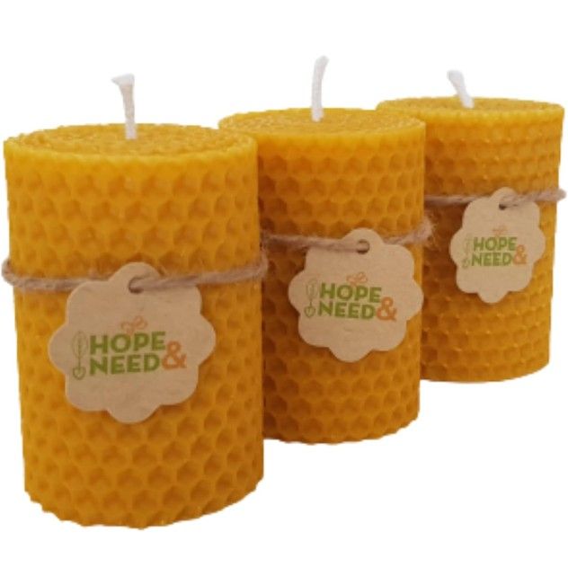 Beeswax Pillar Candles- Small Size 3 Pieces (2.8 inches x 2 inches)%100 Pure Bees Wax Candles