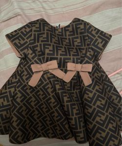 Fendi Kids Bow Detailed FF Motif Dress 6m