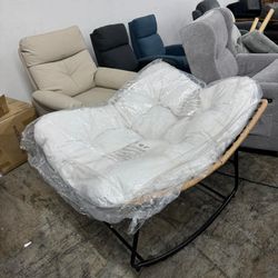 Outdoor Rocking Chairs, Oversized Papasan Rocking Chair Indoors with Padded Cushions