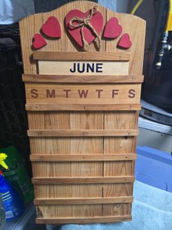 Wooden Perpetual Wall Calendar with Heart Decor