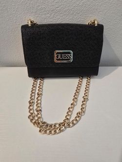GUESS Black Monogram Chain Shoulder Bag