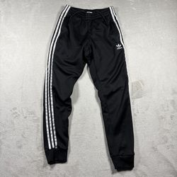 Adidas Track Pants Mens Size Small Black Three Stripe Joggers #2862