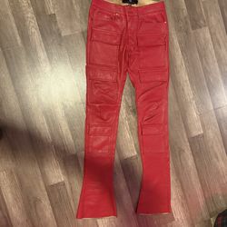 Size 30 leather stacked Jeans  red