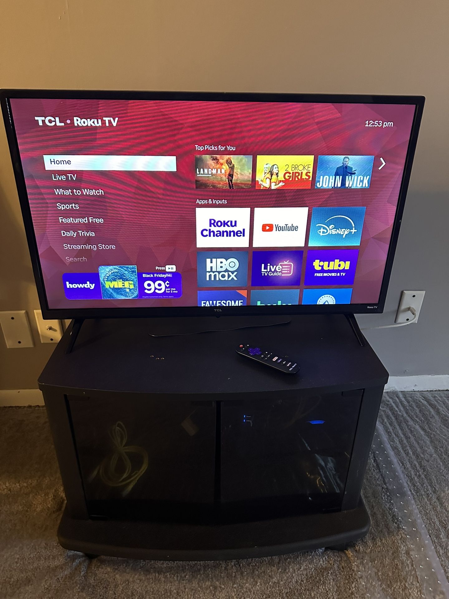28” TCL Roku Smart LED TV and Stand for Sale