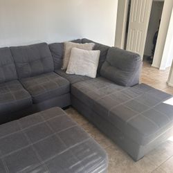 Large L-Shaped Sectional Couch with Ottoman