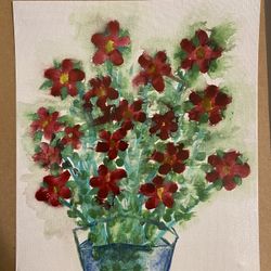 Print of red flower watercolor painting