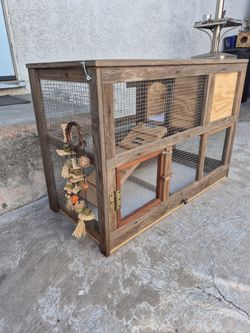 Homemade, Aged Redwood, rustic rabbit cage.