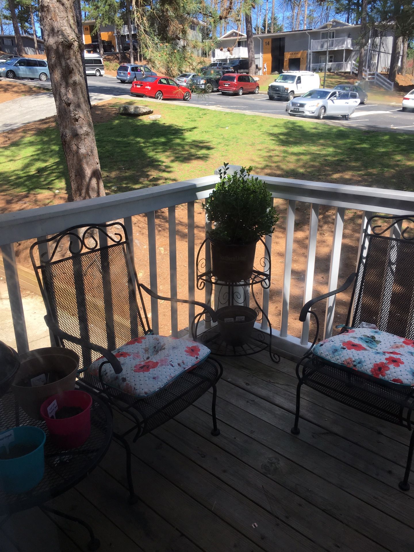 Patio set (2 chairs; table; and plant holder)