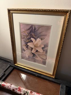 Framed White Lily Floral Wall Art