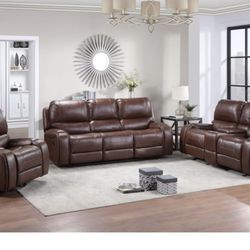 BROWN FAUX LEATHER 3 PC RECLINER SET