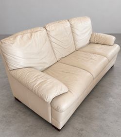 Cream Leather 3 Seater Sofa