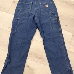 Carhartt FRB13 DNM Mens Blue Straight Flame Resistant Carpenter Jeans Size 36x32