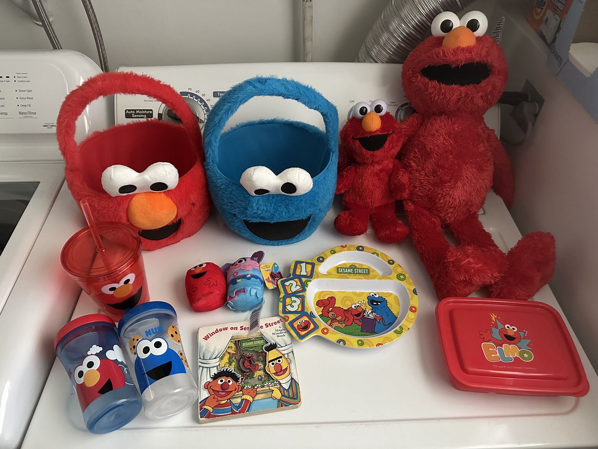 Elmo Lot Of Toys And Eating Plate Bowl Cups 