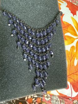 Purple Beaded  crystal Bib Statement Necklace