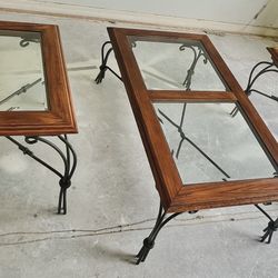 💥 3-Piece Coffee Table Set – Wood, Glass & Wrought Iron 💥