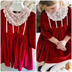 Maddie & Connor Christmas Holly Velour Dress | 3T