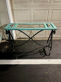 TURQUOISE - TEAL ENTRYWAY GLASS-TOP TABLE: $150 (OBO)