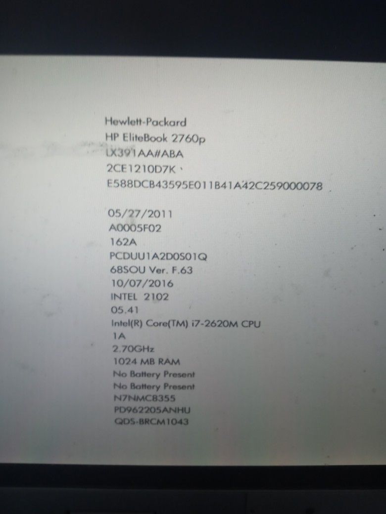 HP Elite book 2760p I7 2.7ghz For Parts