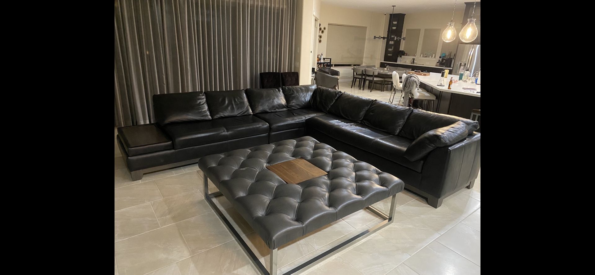 Genuine Leather Sectional And Ottoman