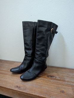 Steven by Steve Madden "Intyce" Black Pebbled Leather Wedge Boots - Black, 6.5