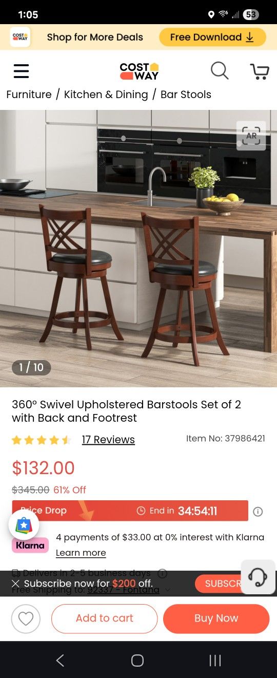 Swivel Bar Stools Wirh Back $60