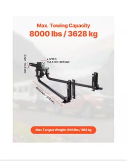 NEW IN BOX  VEVOR Weight Distribution Hitch, 8000 lbs. Max Towing & 800 lbs. Max Tongue, Weight Distributing Hitches Kit with Sway Control