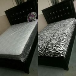BRAND NEW FULL SIZE LEATHER BED FRAME WITH NEW MATTRESSES FREE BLANKET AND DELIVERY