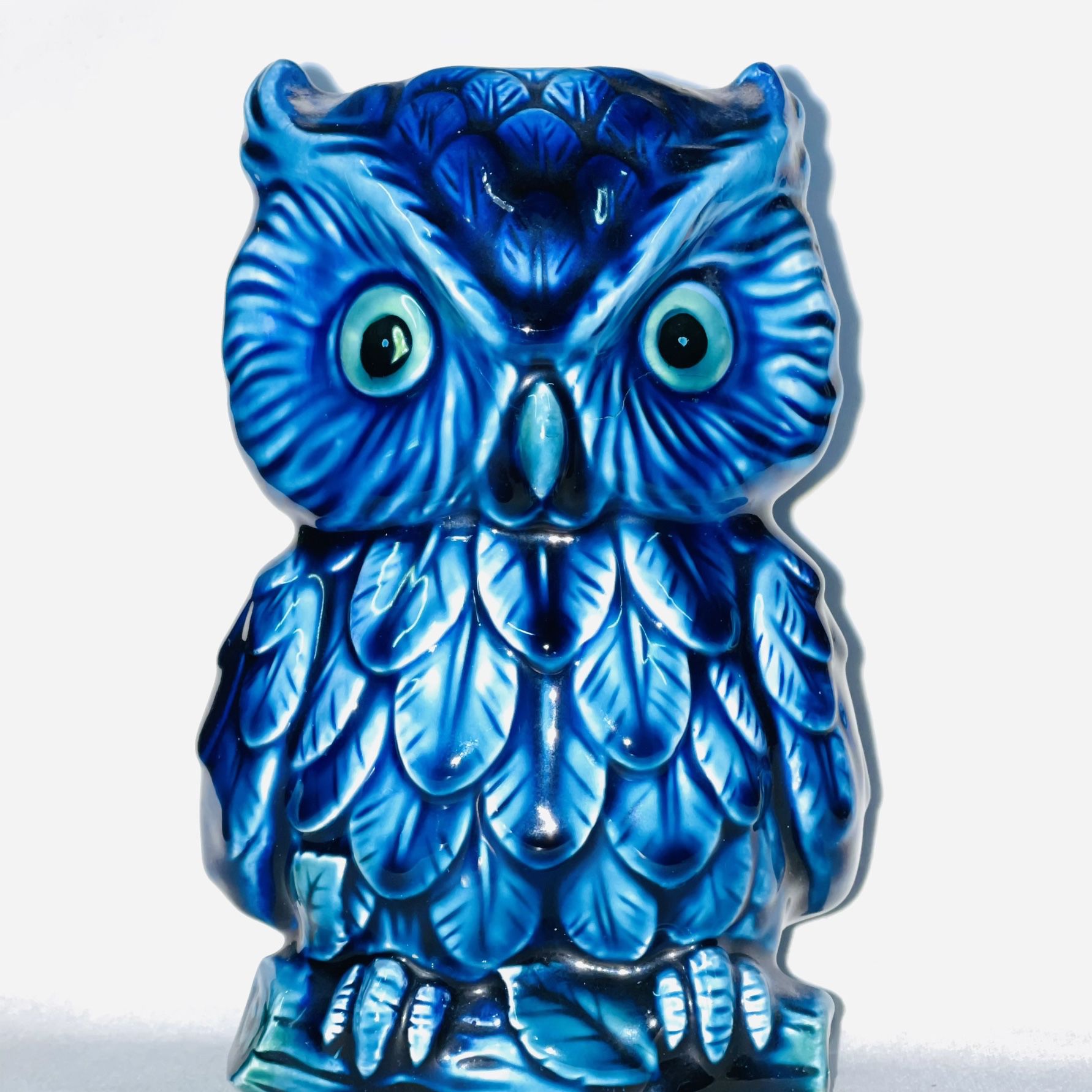 Vintage Ceramic Owl Candle Holder, Blue From Inarco, Japan
