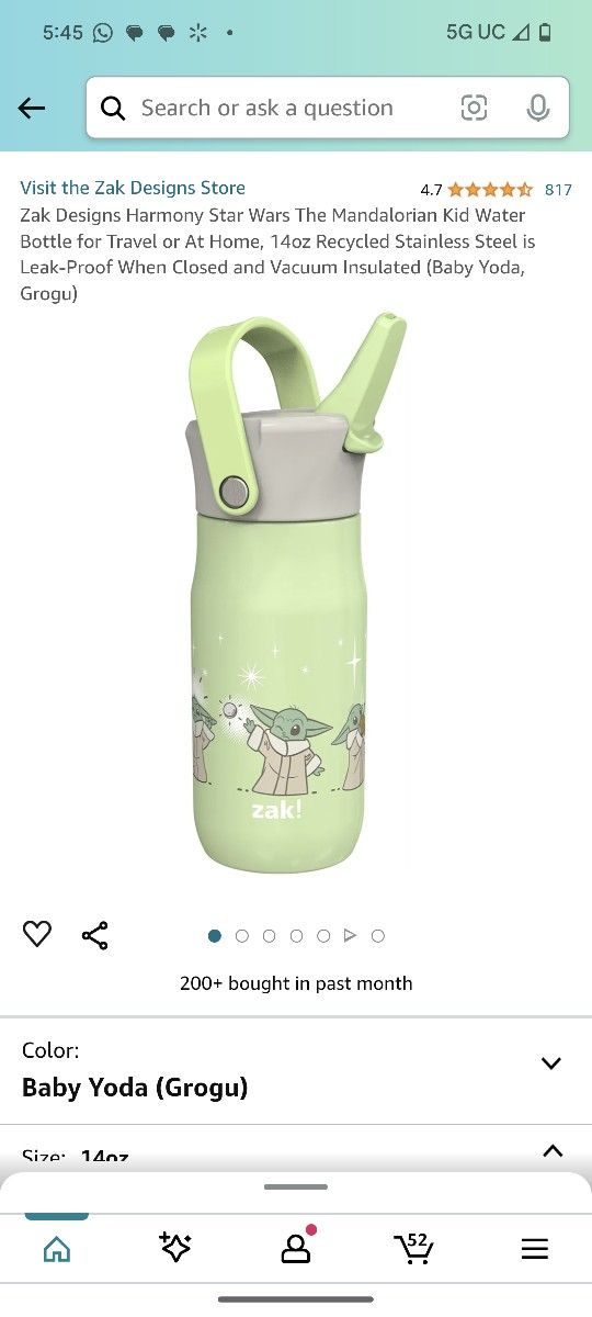 Zak Designs Harmony Star Wars The Mandalorian Kid Water Bottle for Travel or At Home, 140z Recycled Stainless Steel is Leak-Proof When Clcsed and Vacu