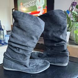 Ladies Black Suede Leather Boots Size.11M