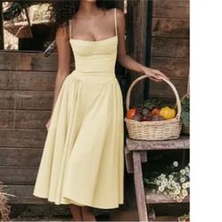 NWOT Elegant Yellow Spaghetti Strap Dress S