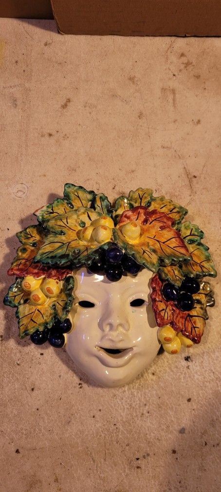 Vintage Italian Majolica Pottery Bacchus Face Mask Amalfi Collection