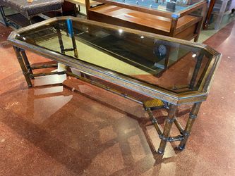 Vintage Faux Bamboo Coffee Table with Smoked Glass