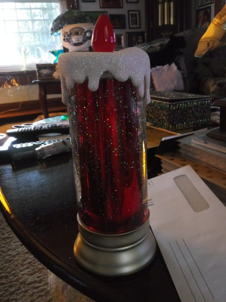 10" Red Sparkle Candle Snow Globe 