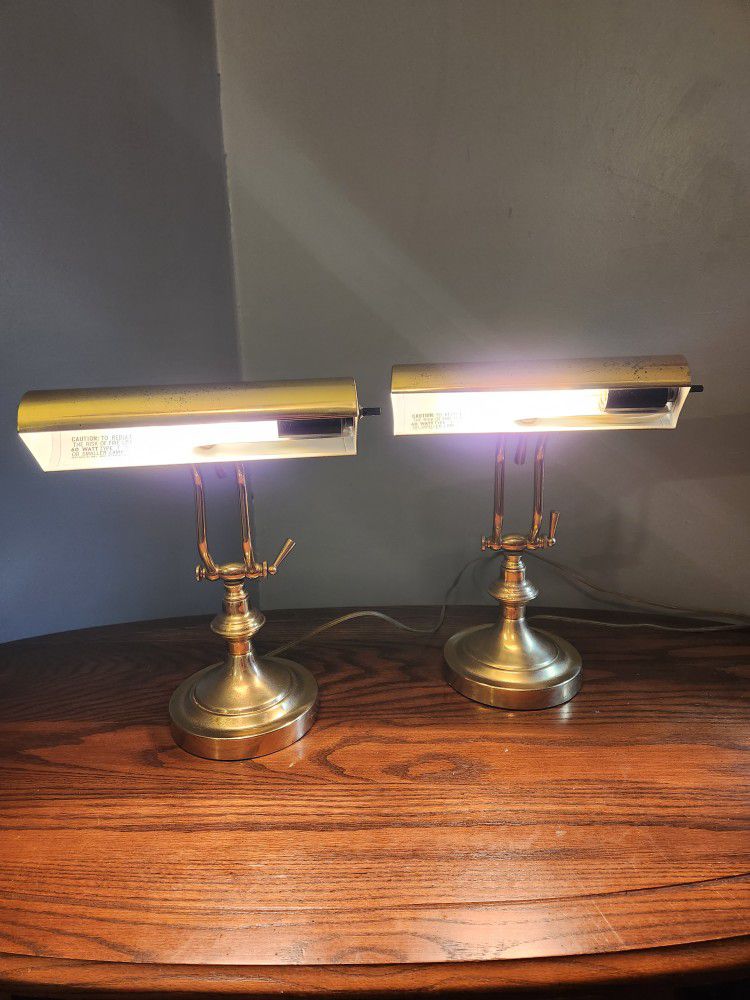 Vintage Brass Desk Lamps Sikd As Pair