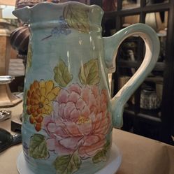 Bohemian floral extra large hand painted pitcher
