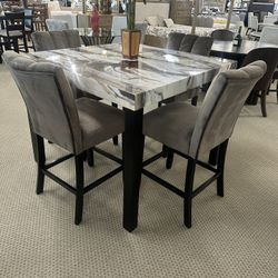Crown Mark Furniture 1720-5P VEGA FAUX MARBLE CT HT DINING Financing Available $39 Down Payment 