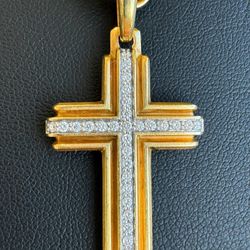 David Yurman 18K Yellow Gold Diamond CROSS PENDANT 34mm & STREAMLINE® Oval LINK chain NECKLACE 22” 4.8mm